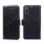 For Sony Xperia Ace II Geometric Stitching Horizontal Flip Leather Phone Case(Black)