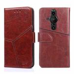 For Sony Xperia Pro-I Geometric Stitching Horizontal Flip Leather Phone Case(Dark Brown)