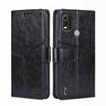 For Nokia C21 Plus Geometric Stitching Horizontal Flip Leather Phone Case(Black)