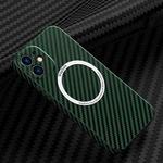 For iPhone 11 Carbon Fiber Texture MagSafe Magnetic Phone Case (Green)