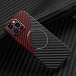 For iPhone 11 Pro Carbon Fiber Texture MagSafe Magnetic Phone Case (Black Red)