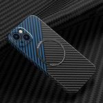 For iPhone 13 Carbon Fiber Texture MagSafe Magnetic Phone Case(Black Blue)