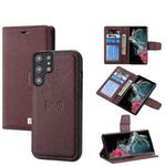 For Samsung Galaxy S22 Ultra 5G Litchi Texture Magnetic Detachable Wallet Leather Phone Case(Purple)