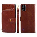 For Itel A48 Zipper Bag Leather Phone Case(Brown)