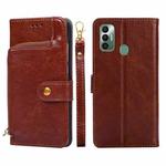 For Tecno Spark 7 Zipper Bag Leather Phone Case(Brown)