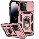For iPhone 14 Pro Sliding Camshield Holder Phone Case(Rose Gold)