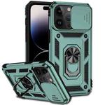 For iPhone 14 Pro Max Sliding Camshield Holder Phone Case (Dark Green)