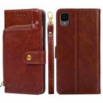 For TCL 30Z T602DL Zipper Bag Leather Phone Case(Brown)