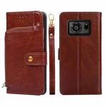 For Sharp Aquos R6 Zipper Bag Leather Phone Case(Brown)