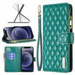 For iPhone 12 mini Diamond Lattice Zipper Wallet Leather Flip Phone Case (Green)