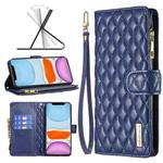 For iPhone 11 Diamond Lattice Zipper Wallet Leather Flip Phone Case (Blue)