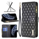 For iPhone 11 Pro Diamond Lattice Zipper Wallet Leather Flip Phone Case (Black)