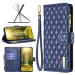 For iPhone XS Max Diamond Lattice Zipper Wallet Leather Flip Phone Case(Blue)