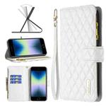 For iPhone SE 2022 / SE 2020 / 8 / 7 Diamond Lattice Zipper Wallet Leather Flip Phone Case(White)