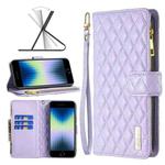 For iPhone SE 2022 / SE 2020 / 8 / 7 Diamond Lattice Zipper Wallet Leather Flip Phone Case(Purple)