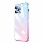 For iPhone 13 Pro Max Transparent Electroplated PC Gradient Phone Case (Pink Blue)
