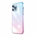 For iPhone 13 Pro Transparent Electroplated PC Gradient Phone Case (Pink Blue)
