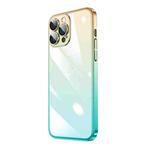 For iPhone 13 Pro Transparent Electroplated PC Gradient Phone Case (Cyan-blue Gold)