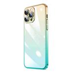 For iPhone 12 Pro Transparent Electroplated PC Gradient Phone Case(Cyan-blue Gold)