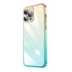 For iPhone 12 Transparent Electroplated PC Gradient Phone Case(Cyan-blue Gold)
