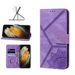 For Samsung Galaxy S21 Ultra 5G Geometric Mandala Embossed Leather Phone Case(Purple)