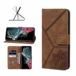 For Samsung Galaxy S22 Ultra 5G Geometric Mandala Embossed Leather Phone Case(Brown)