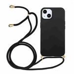 For iPhone 14 Wheat Straw Material + TPU Protective Case with Lanyard (Black)