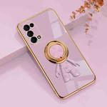 For OPPO Reno5 5G 6D Plating Astronaut Ring Kickstand Phone Case(Light Purple)