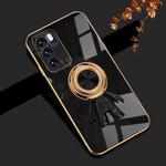 For OPPO Reno6 6D Plating Astronaut Ring Kickstand Phone Case(Black)
