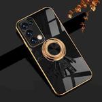 For OPPO Reno6 Pro+ 5G 6D Plating Astronaut Ring Kickstand Phone Case(Black)