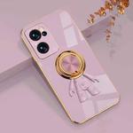 For OPPO Reno7 6D Plating Astronaut Ring Kickstand Phone Case(Light Purple)