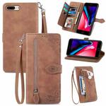 Embossed Flower Shockproof Leather Phone Case For iPhone 8 Plus / 7 Plus(Brown)