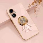 For OPPO A96 6D Plating Astronaut Ring Kickstand Phone Case(Light Pink)