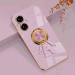 For OPPO A96 6D Plating Astronaut Ring Kickstand Phone Case(Light Purple)