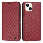 For iPhone 14 S11 RFID Diamond Lattice Flip Leather Phone Case (Red)