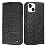 For iPhone 14 S11 RFID Diamond Lattice Flip Leather Phone Case (Black)