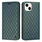 For iPhone 14 Plus S11 RFID Diamond Lattice Flip Leather Phone Case (Green)