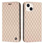 For iPhone 14 Plus S11 RFID Diamond Lattice Flip Leather Phone Case (Light Pink)