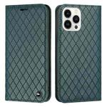 For iPhone 14 Pro Max S11 RFID Diamond Lattice Flip Leather Phone Case (Green)