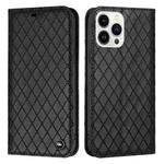 For iPhone 14 Pro Max S11 RFID Diamond Lattice Flip Leather Phone Case (Black)