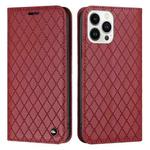 For iPhone 13 Pro Max S11 RFID Diamond Lattice Flip Leather Phone Case (Red)