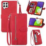 For Samsung Galaxy A22 4G Embossed Flower Shockproof Leather Phone Case(Red)