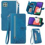 For Samsung Galaxy A22 5G Embossed Flower Shockproof Leather Phone Case(Blue)