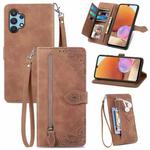 For Samsung Galaxy A32 4G Embossed Flower Shockproof Leather Phone Case(Brown)