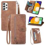 For Samsung Galaxy A52 5G Embossed Flower Shockproof Leather Phone Case(Brown)