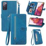 For Samsung Galaxy S20 FE Embossed Flower Shockproof Leather Phone Case(Blue)