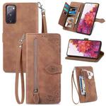 For Samsung Galaxy S20 FE Embossed Flower Shockproof Leather Phone Case(Brown)