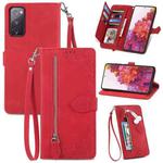For Samsung Galaxy S20+ Embossed Flower Shockproof Leather Phone Case(Red)