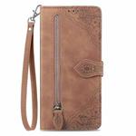For Samsung Galaxy S20+ Embossed Flower Shockproof Leather Phone Case(Brown)