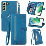 For Samsung Galaxy S21 FE 5G Embossed Flower Shockproof Leather Phone Case(Blue)